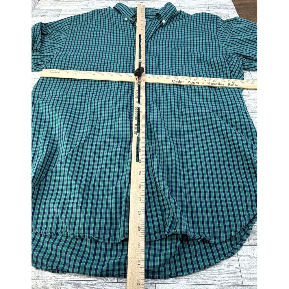 Brooks Brothers 346 Shirt Mens Large Green Blue Button Up Gingham Plaid Cotton - Picture 6 of 7
